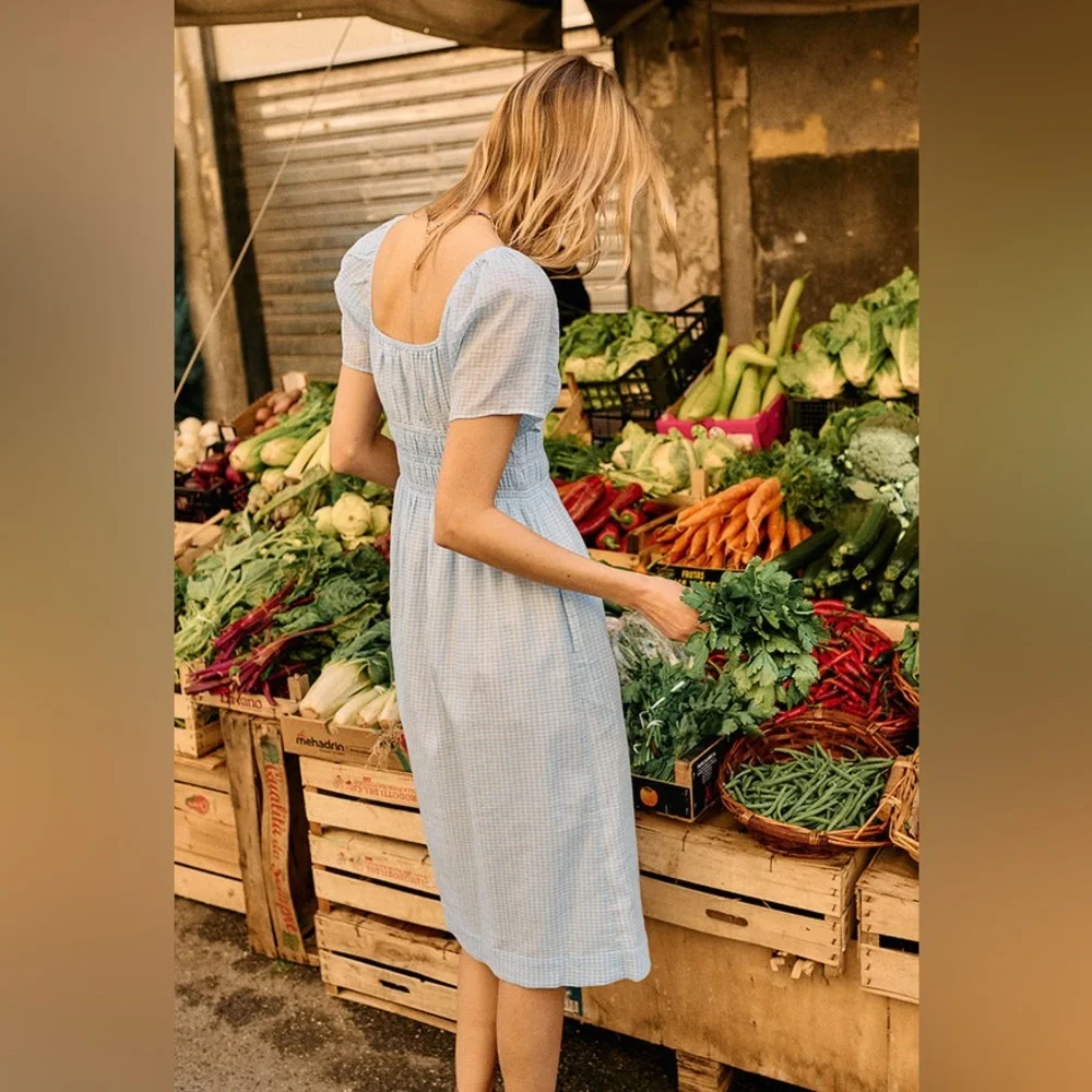 Ciao Lucia Light Blue Gingham Midi Dress - Picture 4 of 10